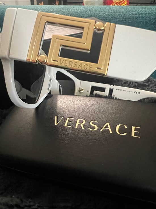 Versace White Frame oversized full inclusion Sunglasses with Dark Lenses main image 5